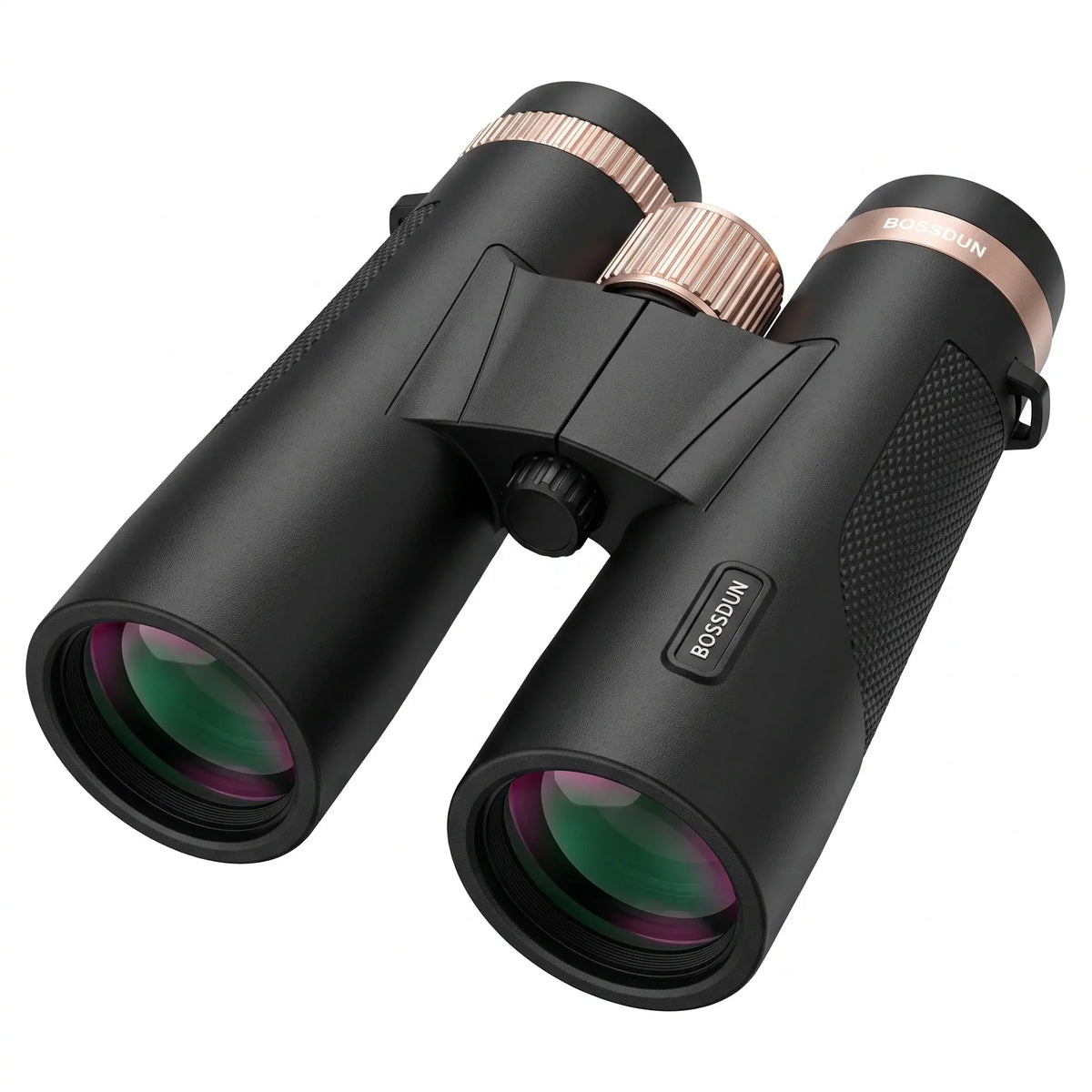 Black BRISOLIN binoculars with rose gold textured dials and rose gold accents, shown on a clean white background.
#color_black