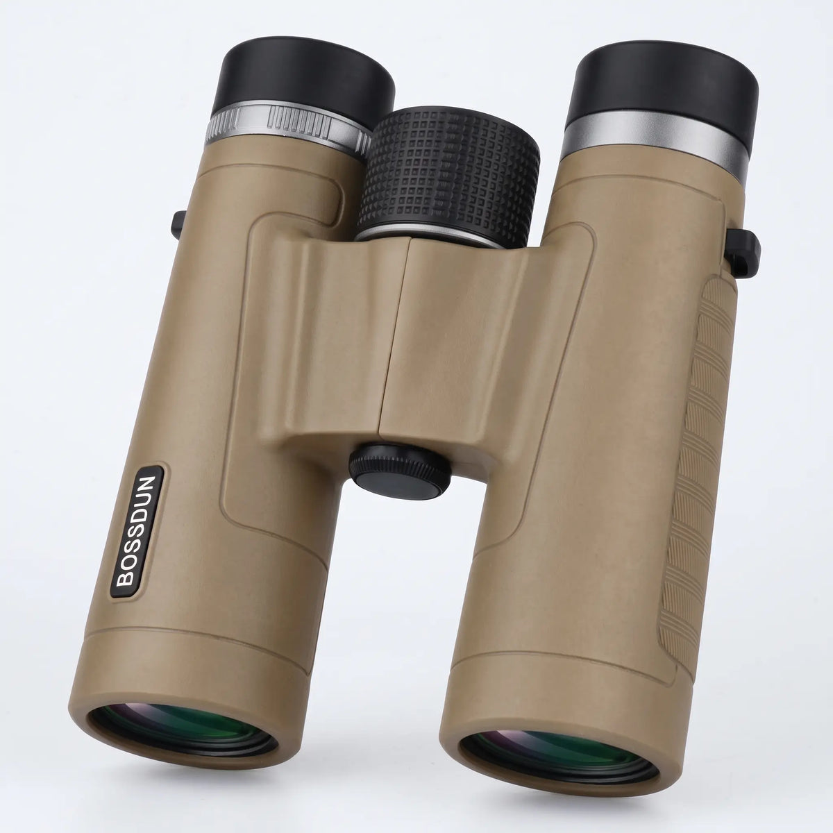 BOSSDUN binoculars in a tan and black color scheme, shown on a clean white background.