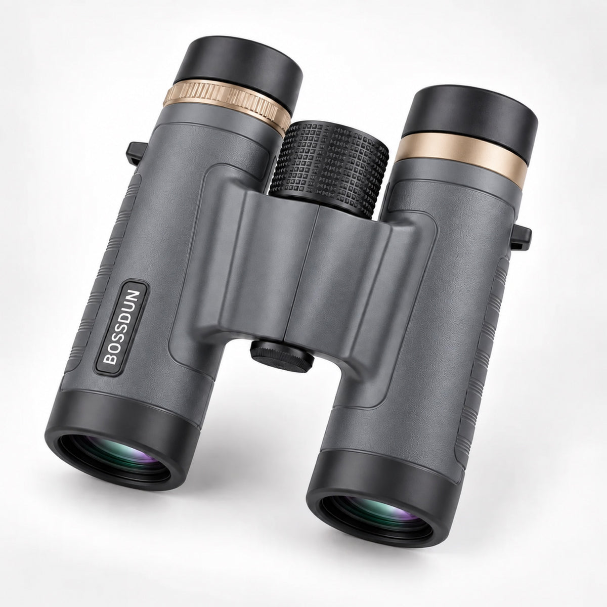 BOSSDUN 10x25 graphite grey binoculars with champagne-gold accent rings