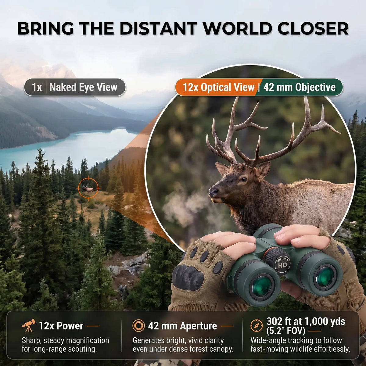 Pathfinder 12x42 HD Binoculars with Phone Adapter