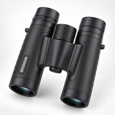 BOSSDUN 10x25 black compact binoculars on white background 