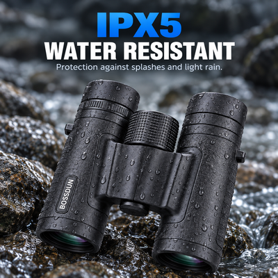 IPX5 water-resistant black 10x25 binoculars 