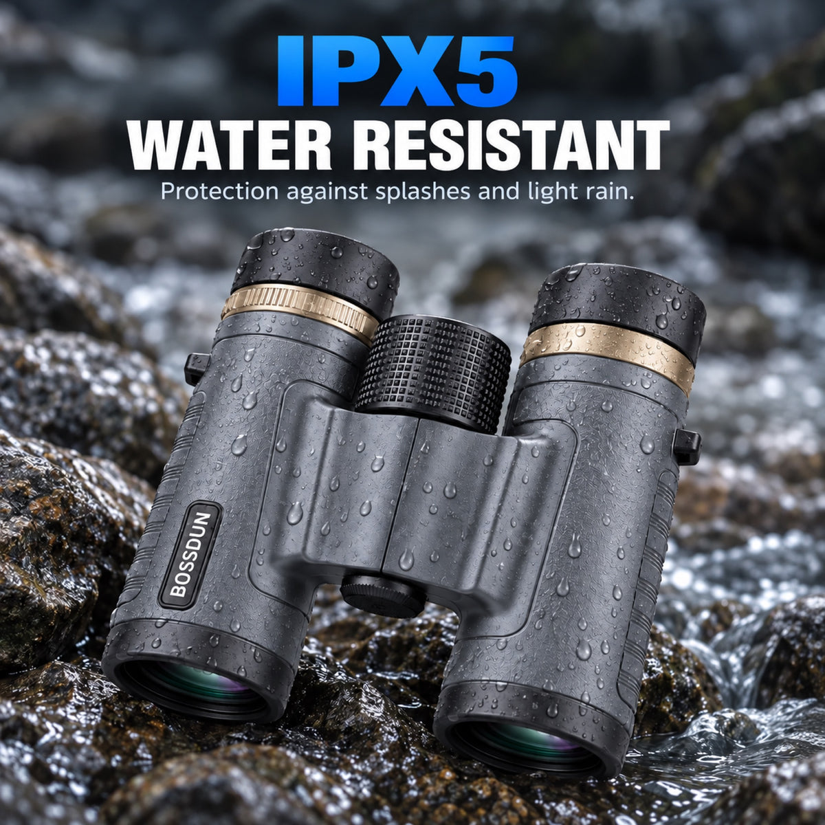 IPX5 water-resistant grey 10x25 binoculars 